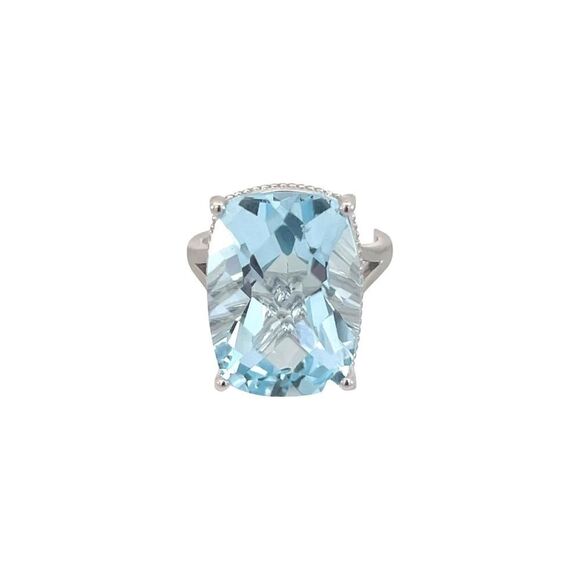 Natural Solitaire Blue Topaz Ring 6.5 14k WG 19.58 Cts Certified $3,950 310546 - Picture 3 of 16